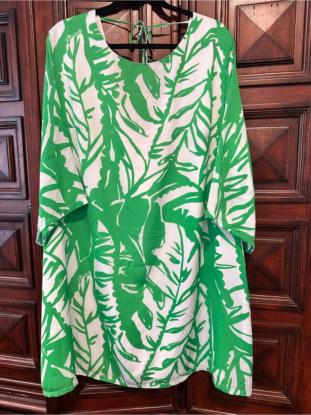 3X Lilly Pulitzer Target Green & White Leaf-Print Mini Tunic Dress ties in back